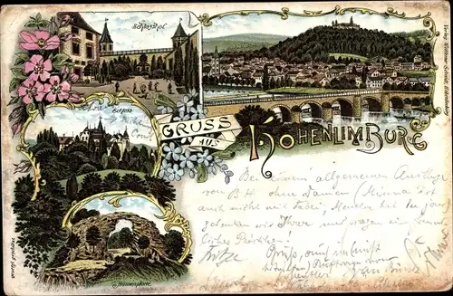 Litho Hohenlimburg Hagen in Westfalen, Schloss, Schlosshof, Panorama, Hünenpforte