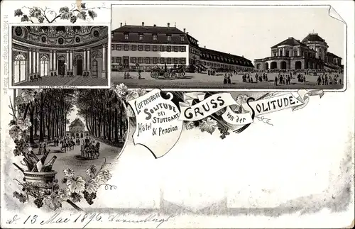 Litho Stuttgart in Württemberg, Schloss Solitude, Hotel Pension