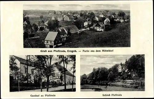 Ak Pfaffroda Olbernhau im Erzgebirge Sachsen, Mitteldorf, Gasthof zu Pfaffroda, Schloss