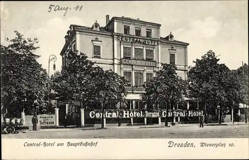 Ak Dresden Altstadt Seevorstadt, Wiener Platz 10, Central-Hotel am Hauptbahnhof