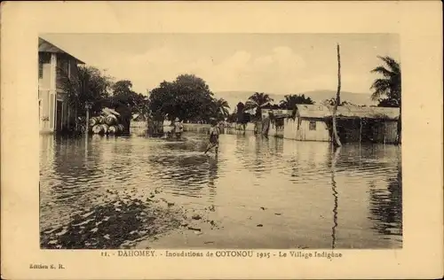 Ak Dahomey Benin, Inondations de Cotonou 1925, Le village indigène, Wasser, Häuser