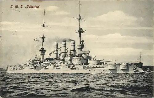 Ak Deutsches Kriegsschiff, SMS Schlesien, Linienschiff, Kaiserliche Marine