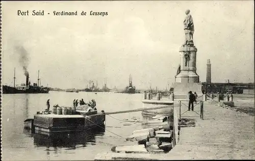 Ak Port Said Ägypten, Statue de Ferdinand de Lesseps