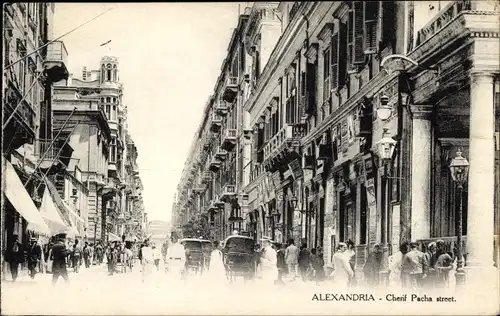 Ak Alexandria Ägypten, Cherif Pacha straat