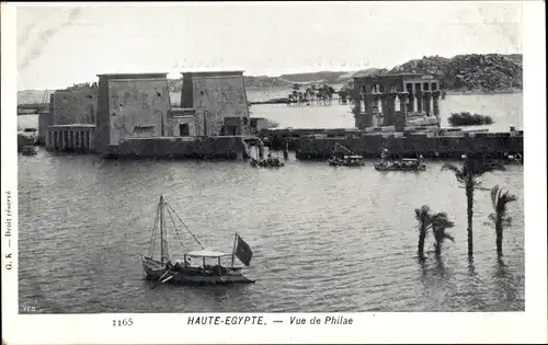 Ak Insel Philae Ägypten, Tempel bei Hochwasser