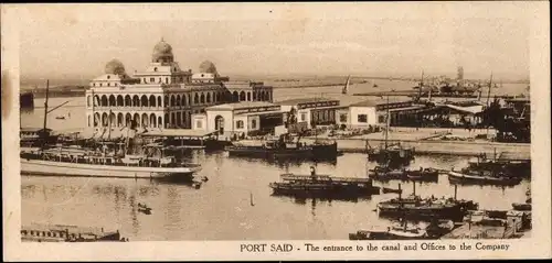 Ak Port Said Ägypten, The entrance to the canal and Offices to the Company