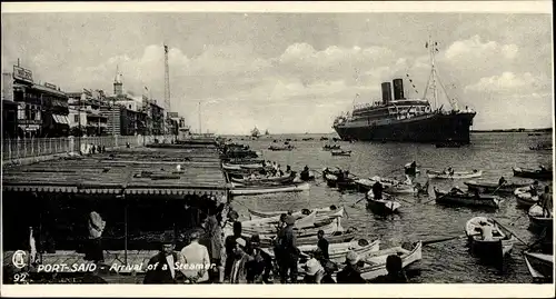 Ak Port Said Ägypten, The Suez Canal, Ankunft vom Dampfer