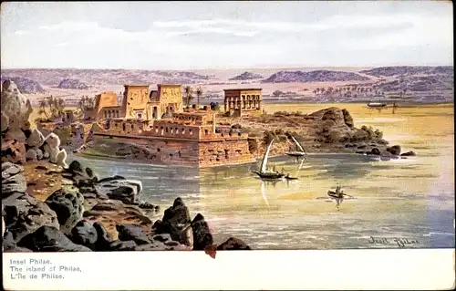 Künstler Ak Ägypten, Insel Philae, Tempel