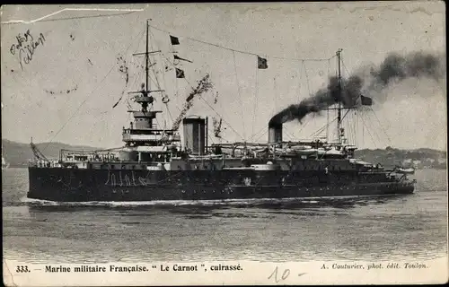 Ak Französisches Kriegsschiff, Marine Militaire Francaise, Le Carnot, Cuirassé