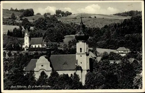 Ak Polanica Zdrój Bad Altheide Schlesien, Ev. u. Kath. Kirche