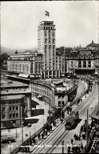 Ak Lausanne Kanton Waadt, Grand Pont et tour Bel'Air