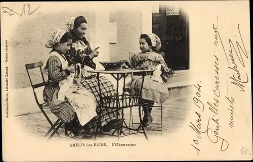 Ak Amelie les Bains Pyrénées Orientales, L'Observation, Trachten