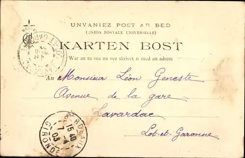 Ak Port Blanc Côtes d’Armor, Bretagne, Calvaire, Chansonnier Théodore Botrel mit Ehefrau