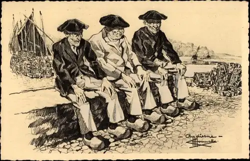 Künstler Ak Homualk, Charles, Audierne Finistère Bretagne, Types et Costumes, Alte Männer