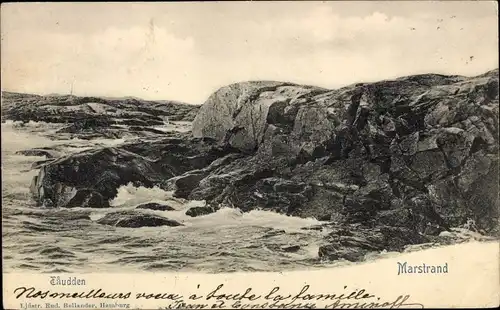 Ak Marstrand Schweden, Taudden, Felsküste, Brandung