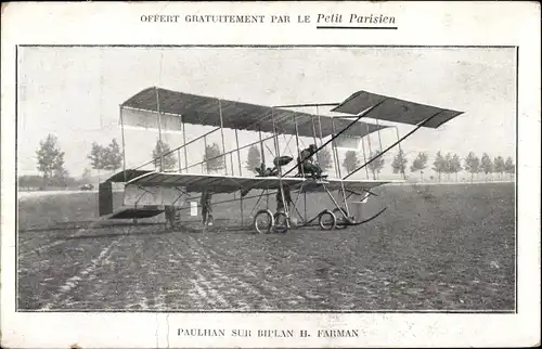 Ak Paulhan sur Biplan H. Farman, Zivilflugzeug, Flugpionier