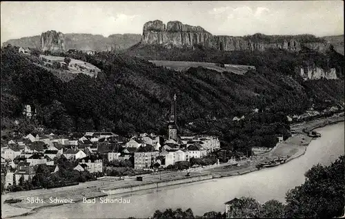 Ak Bad Schandau Sächsische Schweiz, Panorama vom Ort