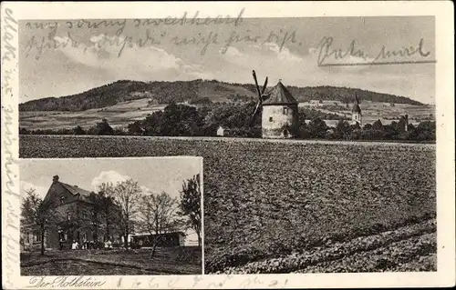 Ak Löbau in Sachsen, Der Rothstein, Blick zur Windmühle