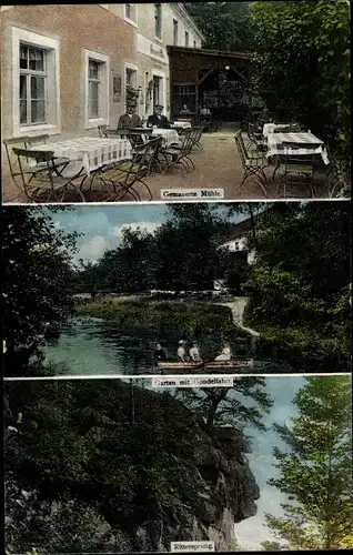 Ak Bellwitz Löbau in Sachsen, Georgewitzer Skala, Gemauerte Mühle, Garten, Gondelfahrt, Rittersprung