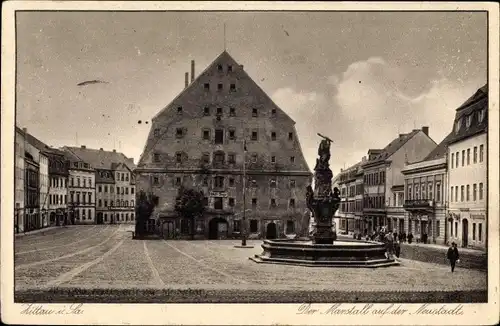 Ak Zittau Oberlausitz, Der Marstall auf der Neustadt, Herkulesbrunnen