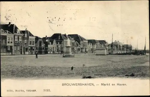Ak Brouwershaven Zeeland, Markt en Haven