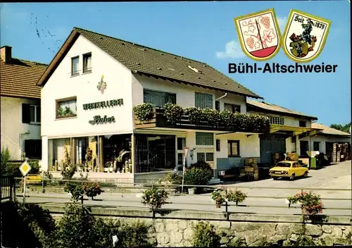 Ak Altschweier Bühl in Baden, Weinkeller Paul Huber, Wappen