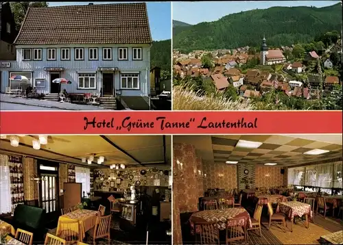 Ak Lautenthal Langelsheim im Oberharz, Hotel Grüne Tanne, Speisesaal, Panorama vom Ort