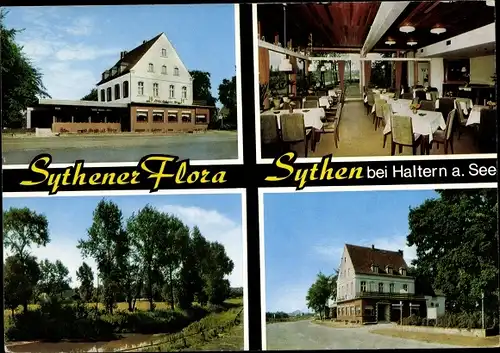 Ak Sythen Haltern am See Westfalen, Gasthaus Sythener Flora, Speisesaal, Ortsansichten