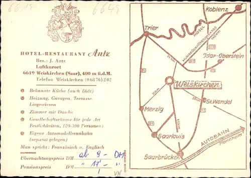 Ak Weiskirchen im Saarland, Hotel Antz, Speisesaal