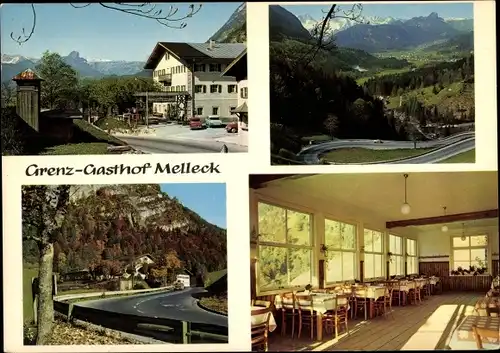 Ak Bad Reichenhall in Oberbayern, Gasthof Melleck Zur schönen Aussicht, Panorama vom Ort, Spiesesaal