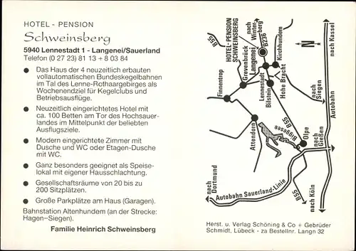 Klapp Ak Langenei Lennestadt im Sauerland, Hotel Schweinsberg