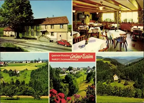 Ak Hardt im Schwarzwald, Gasthof-Pension Grüner Baum, Speisesaal, Panorama vom Ort