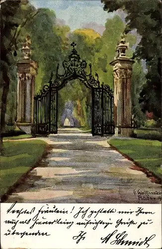 Künstler Ak Wolffenstein, Potsdam, Schloss Sanssouci, Eingang zum Park