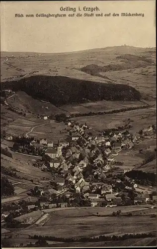 Ak Geising Altenberg im Erzgebirge, Blick vom Geisingbergturm auf die Stadt und auf den Mückenberg
