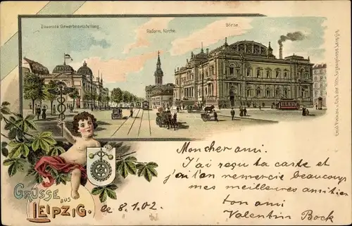 Litho Leipzig in Sachsen, Dauernde Gewerbeausstellung, Reform. Kirche, Börse