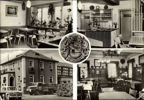 Wappen Ak Plothen in Thüringen, Gasthaus zum Plothenteich, Innenansichten
