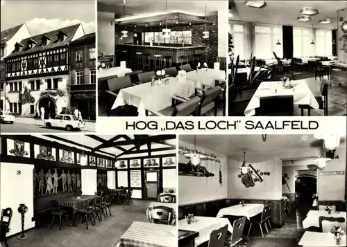 Ak Saalfeld an der Saale Thüringen, HOG Das Loch, Nachtbar, Restaurant, Zunftsaal, Bauernstube