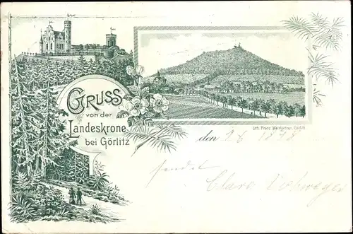 Litho Görlitz in der Lausitz, Landeskrone, Gastwirtschaft