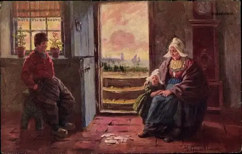 Künstler Ak Gerstenhauer, Johann Georg, Volendam, Paar in niederländischer Tracht