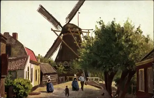 Künstler Ak Gerstenhauer, Johann Georg, niederländisches Dorfmotiv, Windmühle