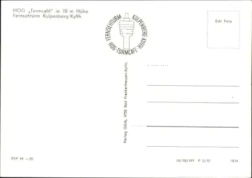 Ak Bad Frankenhausen Kyffhäuser, Fernsehturm Kulpenberg, HOG Turmcafe