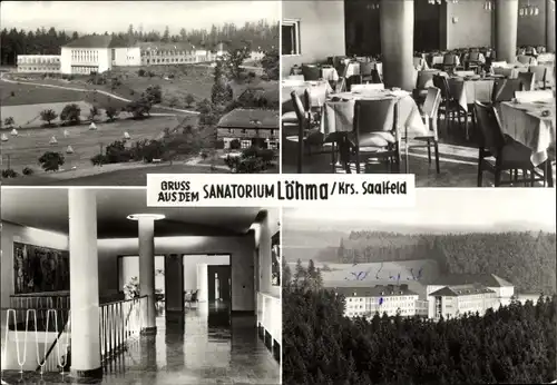 Ak Löhma Leutenberg Thüringen, Sanatorium, Außenansicht, Speisesaal, Treppengang