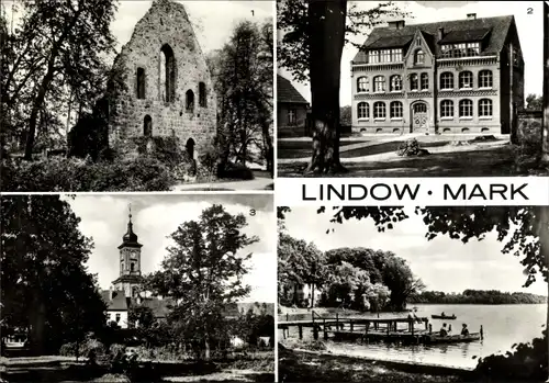 Ak Lindow in der Mark, Klosterruine, Zentralschule, Blick zur Kirche, Am Wutzsee