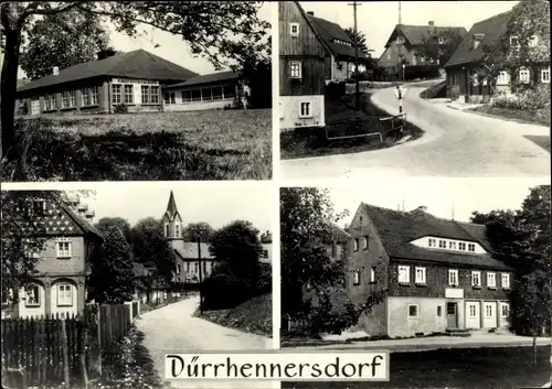 Ak Dürrhennersdorf in der Oberlausitz, Kinderferienlager, Kirche, Straßenpartie