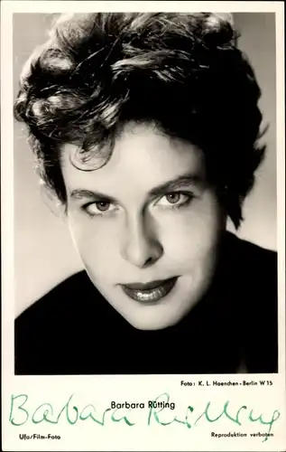 Ak Schauspielerin Barbara Rütting, Portrait, Autogramm