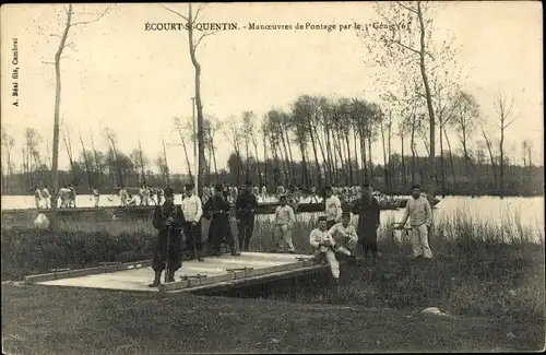 Ak Écourt Saint Quentin Pas de Calais, Manoeuvres du Pontage par le 3 Genie