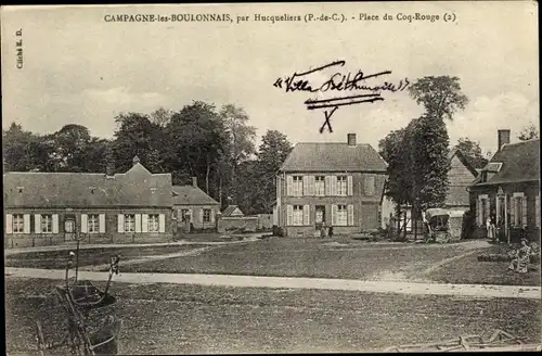 Ak Campagne lès Boulonnais Pas de Calais, Place du Coq Rouge