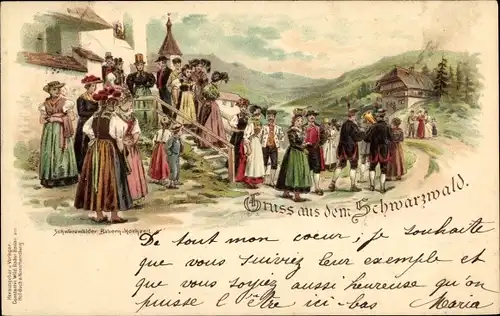 Litho Schwarzwälder Tracht, Schwarzwälder Bauern-Hochzeit