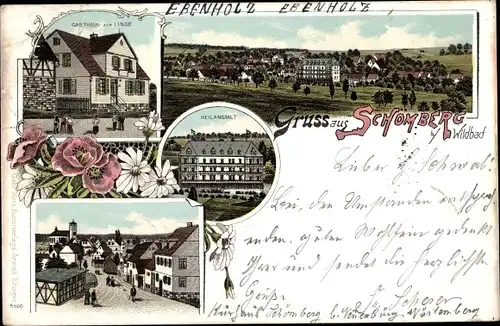 Litho Schömberg im Schwarzwald Württemberg, Gasthaus zur Linde, Heilanstalt