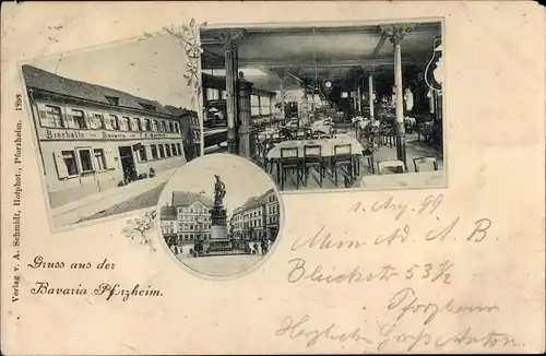 Ak Pforzheim im Schwarzwald, Bierhalle zur Bavaria, Denkmal